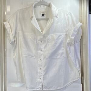 Universal Thread Goods Co. Womens M White Loose Fit Linen Blend Button upBlouse